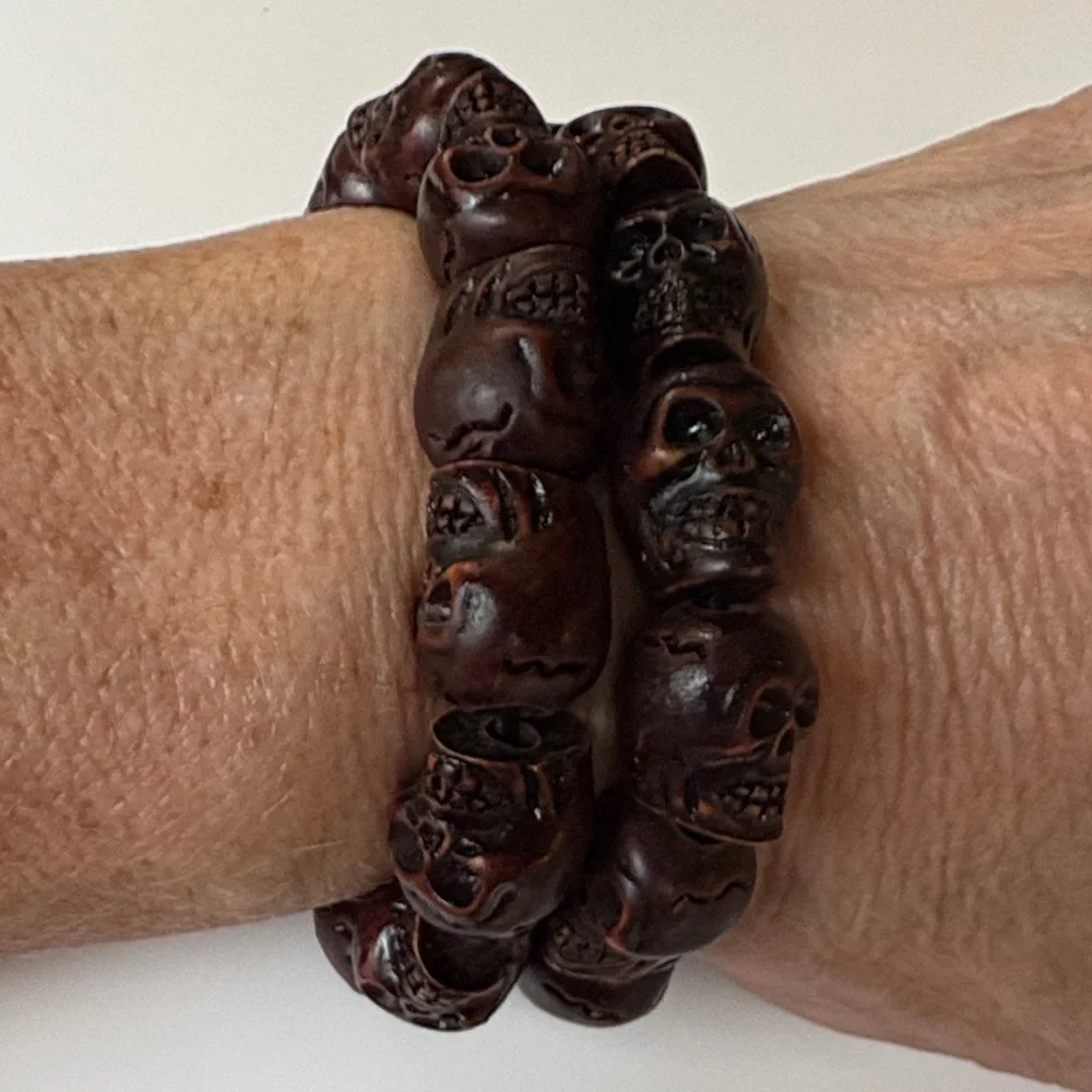 Skull Bracelet Set Two Brown Black chunky New - Picture 2 of 5